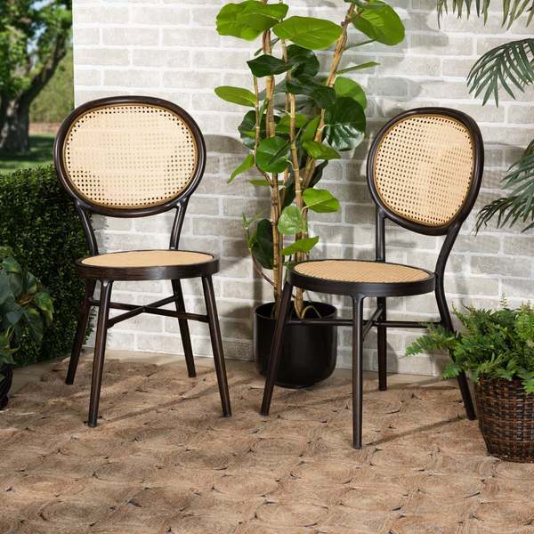 Baxton Studio Thalia MidCentury Dark Brown Finished Metal and Synthetic Rattan Outdoor Dining Chair Set2PC 211-2PC-11968-ZORO